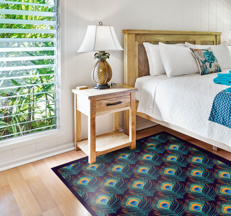 Pauwenveermotief vinyl tapijt slaapkamer - TenStickers