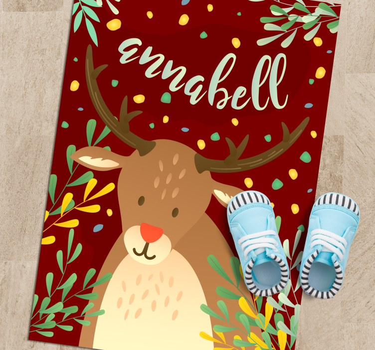 Rendier met naam vinyl tapijt kerstmis - TenStickers