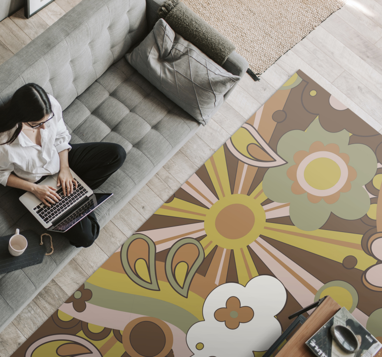 Retro bloemenuitbarsting vinyl tapijt voor meer kinderen - TenStickers