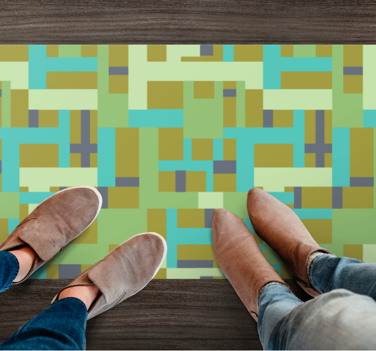 Retro rechthoekig patroon groene tint vintage tapijt - TenStickers