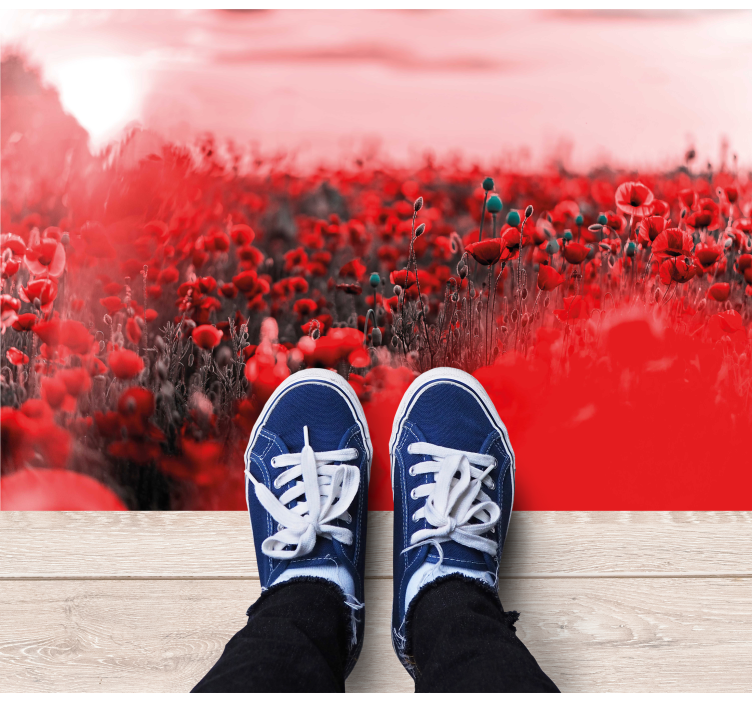 Rode bloemenscène vinyl tapijt bloemen en planten - TenStickers