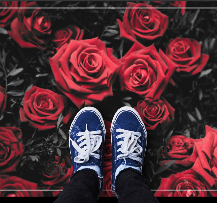 Vinyl tapijt bloemen en planten realistisch rode rozen - TenStickers