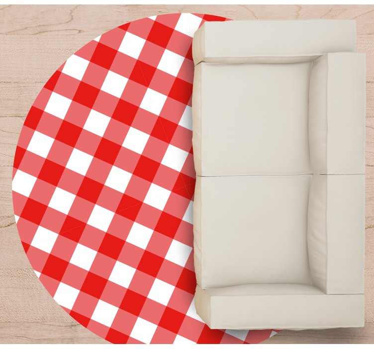 Rood ruitjespatroon vinyl vloerkleed rond - TenStickers