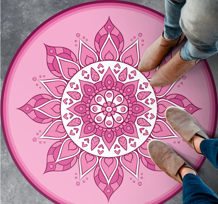 Roze bloemenmeditatie vinyl tapijt mandala - TenStickers