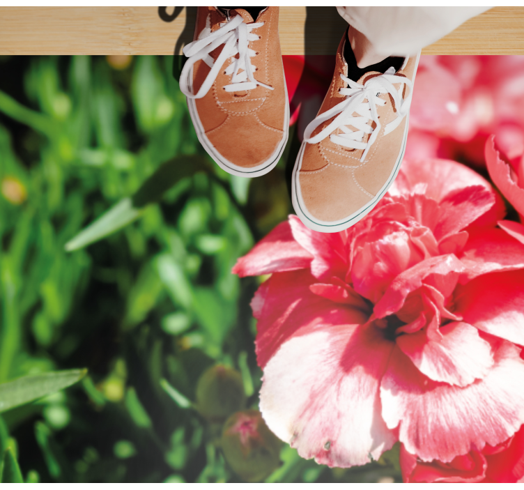 Roze bloemen en groen vinyl tapijt bloemen en planten - TenStickers