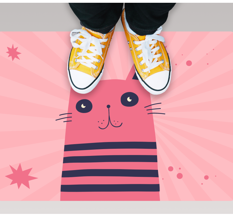 Roze kat illustratie vinyl tapijt kind - TenStickers