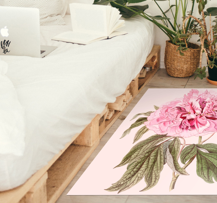 Roze pioenroosbloesem vinyl tapijt bloemen en planten - TenStickers