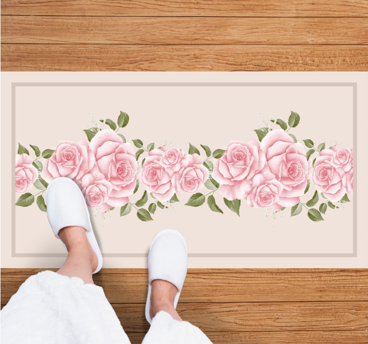 Roze rozenrand vinyl tapijt bloemen en planten - TenStickers