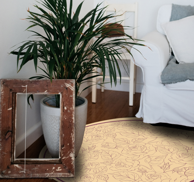 Rozenpatroon rond vinyl tapijt bloemen en planten - TenStickers