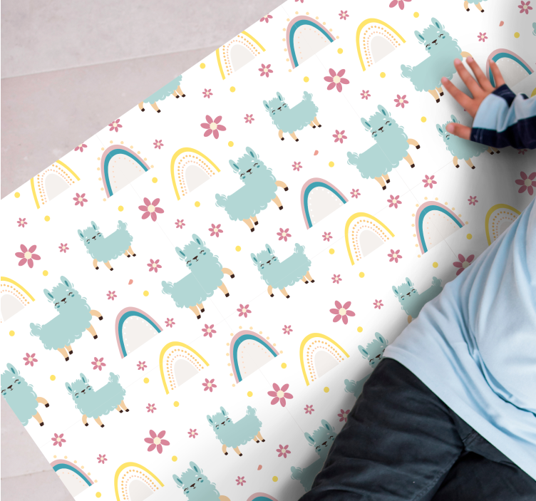 Regenboog en lama's vinyl tapijt voor meer kinderen - TenStickers