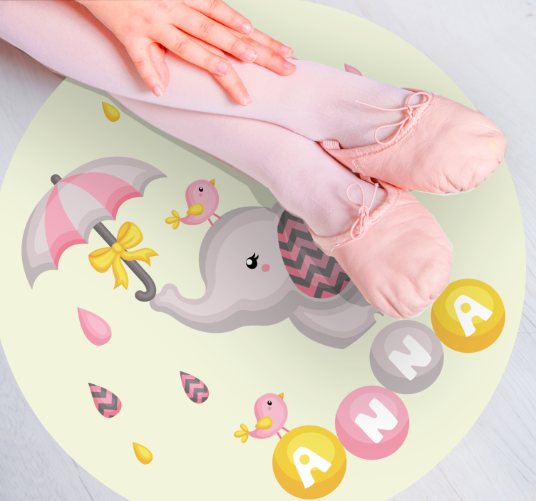 Schattig olifantenontwerp vinyl tapijt met naam - TenStickers