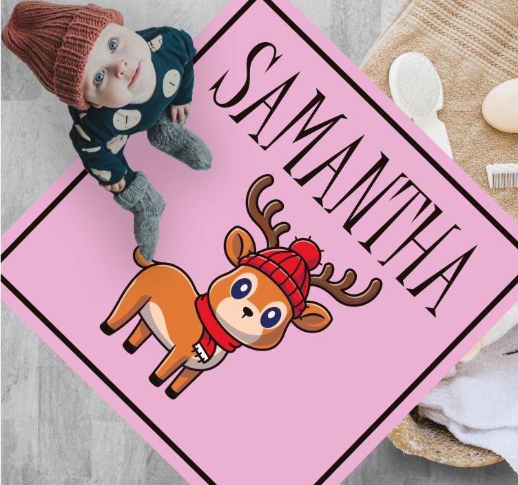 Baby rendier met naam vinyl tapijt kerstmis - TenStickers