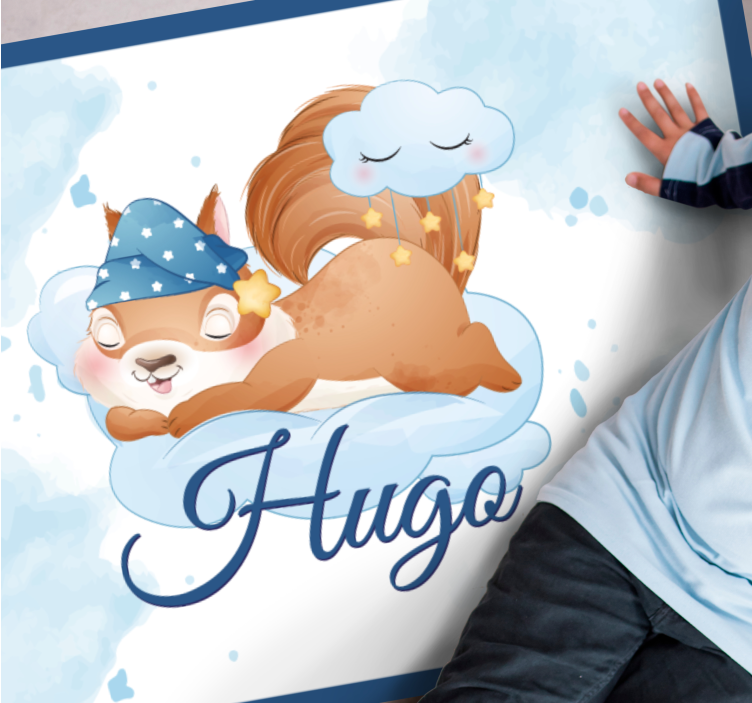 Schattige eekhoorn dromen vinyl tapijt met naam - TenStickers