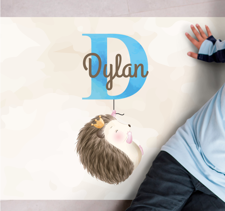 Schattige egel initiaal vinyl tapijt met naam - TenStickers