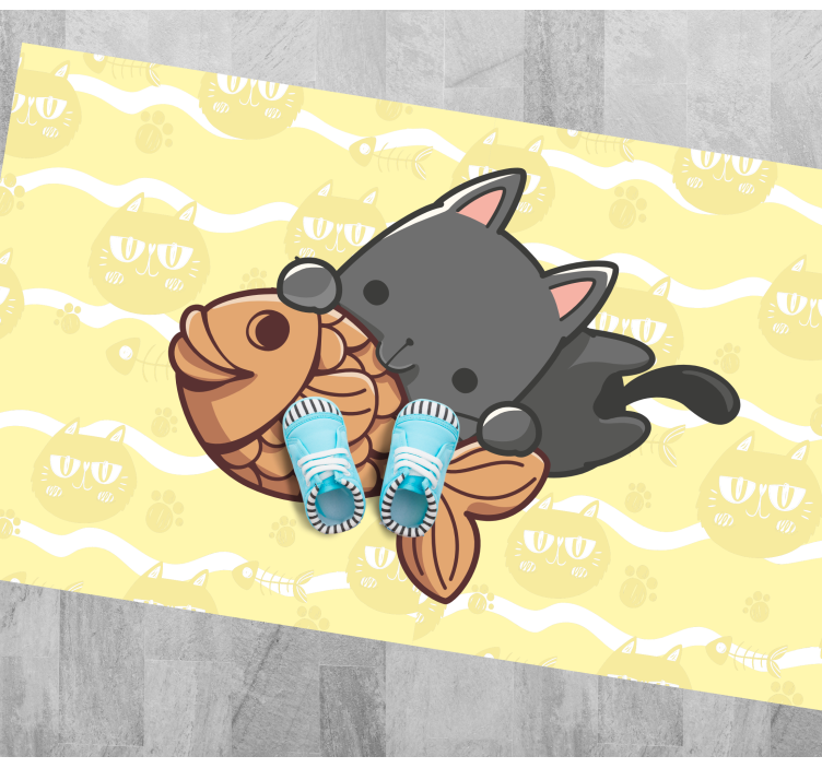 Babykat eet vis dieren vinyl tapijt - TenStickers