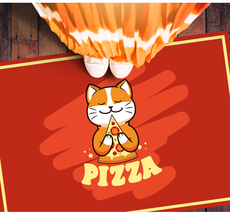 Schattige kat met pizza vinyl vloerkleed keuken - TenStickers