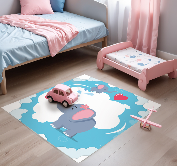 Schattige Olifant Wolkenlucht Vinyl tapijt - TenStickers