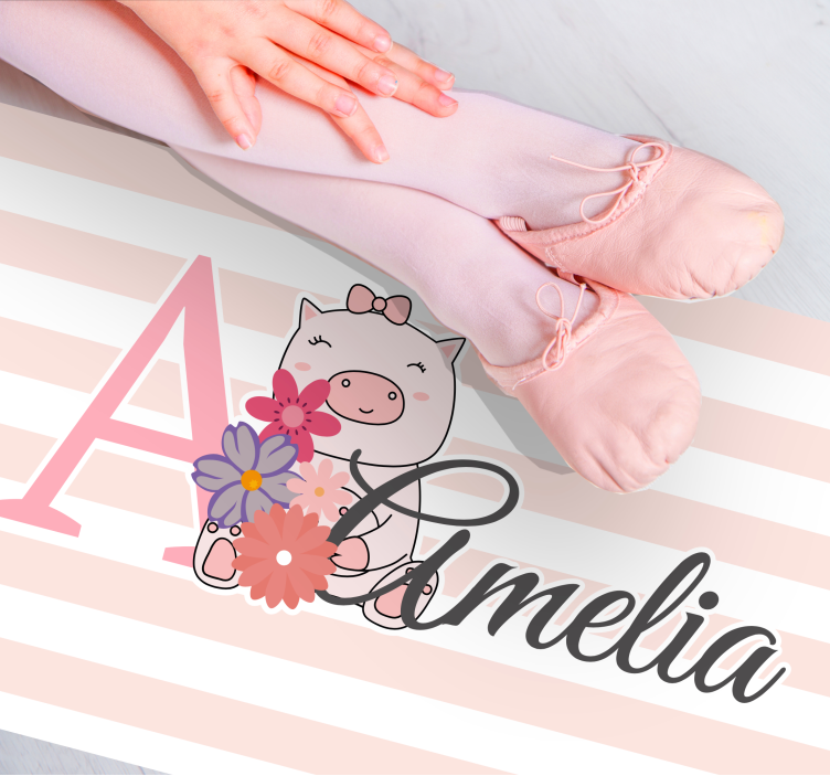 Schattige varken illustratie vinyl tapijt met naam - TenStickers