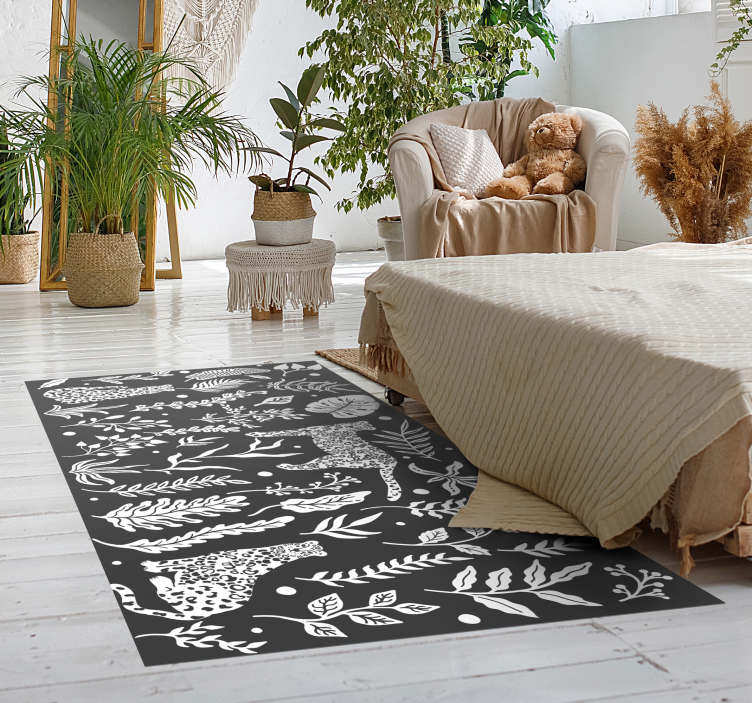 Monstera en luipaarden vinyl tapijt natuur - TenStickers