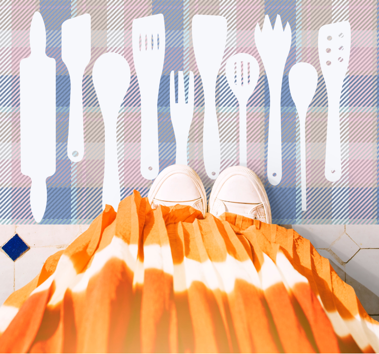 Silhouetten van kookgerei vinyl vloerkleed keuken - TenStickers