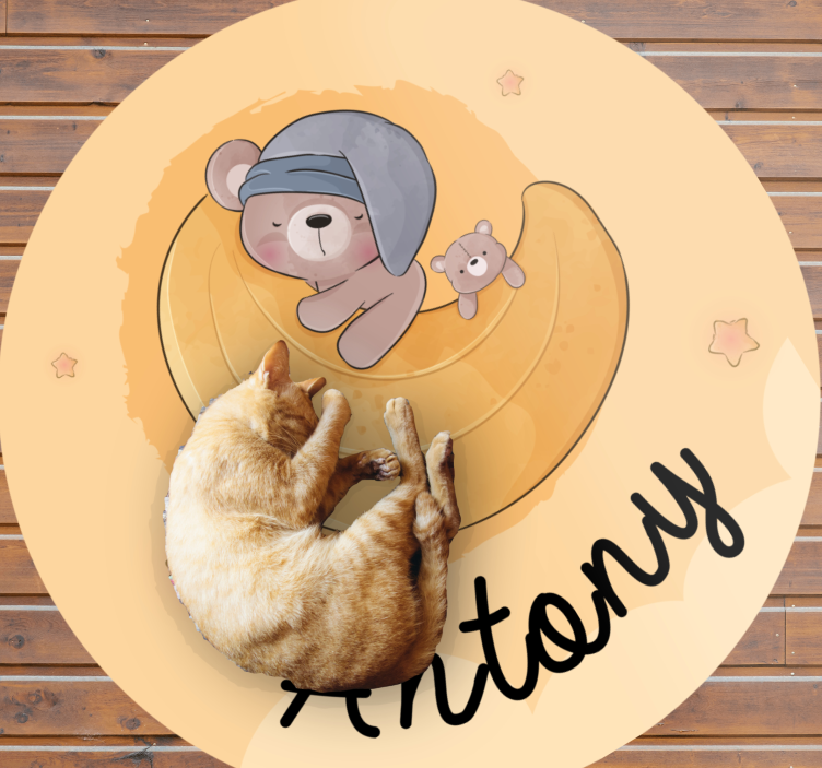 Vinyl tapijt met naam sluimerige beer met naam - TenStickers