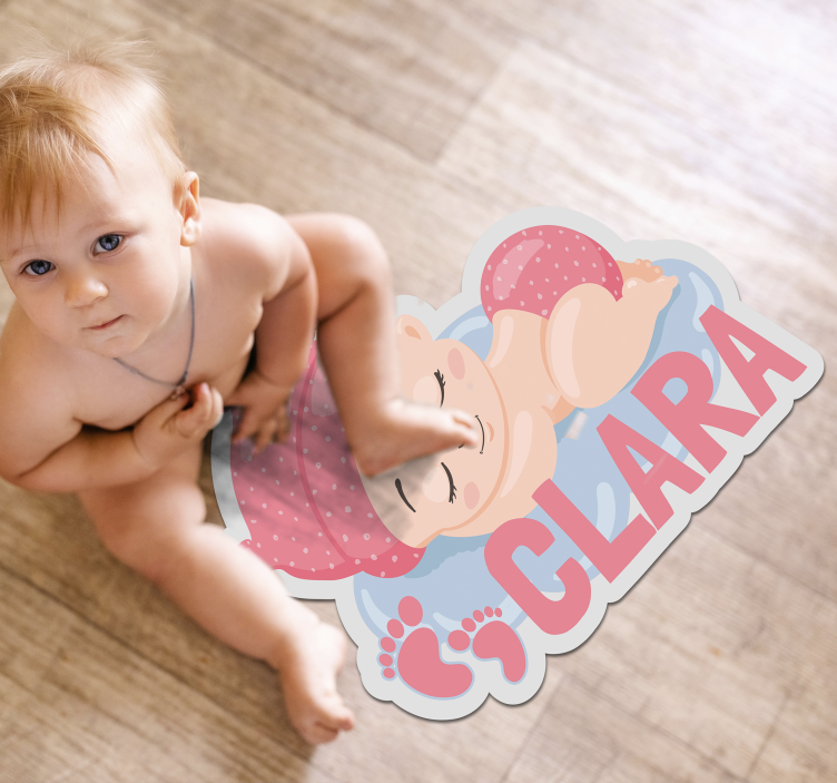 Slapende baby vinyl tapijt met aanpasbare naam - TenStickers
