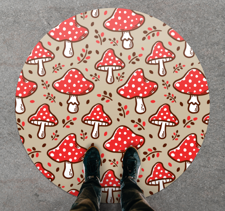 Speels paddenstoelenpatroon vinyl tapijt natuur - TenStickers