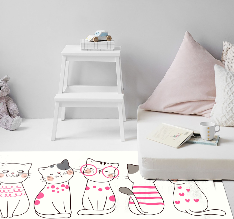 Speelse kattenillustraties vinyl tapijt voor meer kinderen - TenStickers