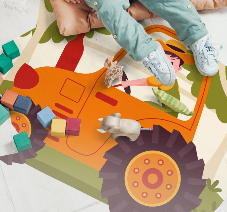 Speelse tractorbeelden vinyl tapijt kind - TenStickers