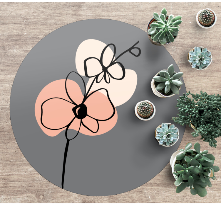 Vinyl tapijt bloemen en planten minimalistisch grijs ontwerp - TenStickers