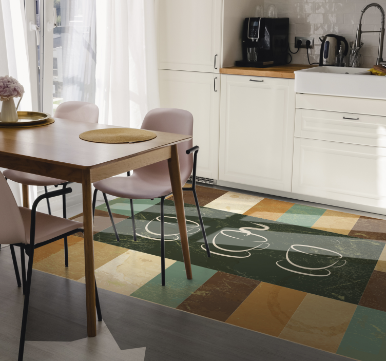 Stomende koffiekopjes vinyl vloerkleed keuken - TenStickers