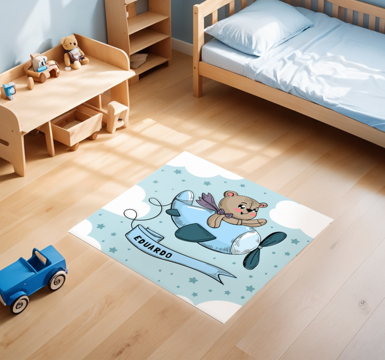 Teddy piloot vinyl tapijt met aanpasbare naam - TenStickers