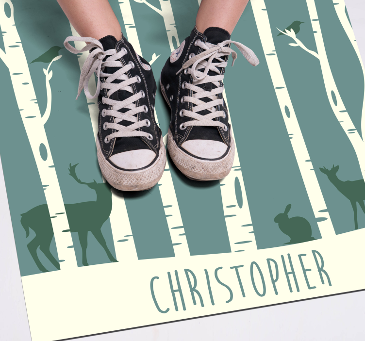 Thema bosvrienden vinyl tapijt met naam - TenStickers