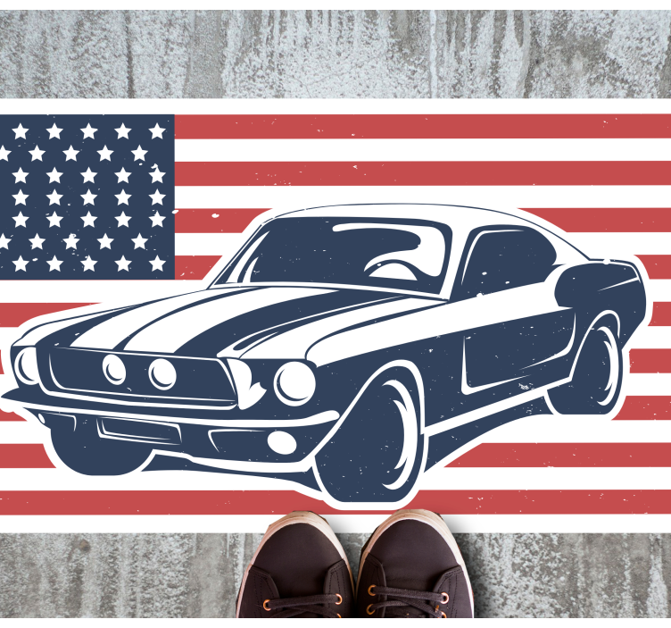 Amerikaanse vlag en auto vinyl tapijt tiener - TenStickers