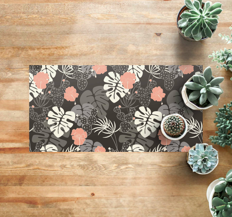 Tropisch zwart ontwerp vinyl tapijt bloemen en planten - TenStickers