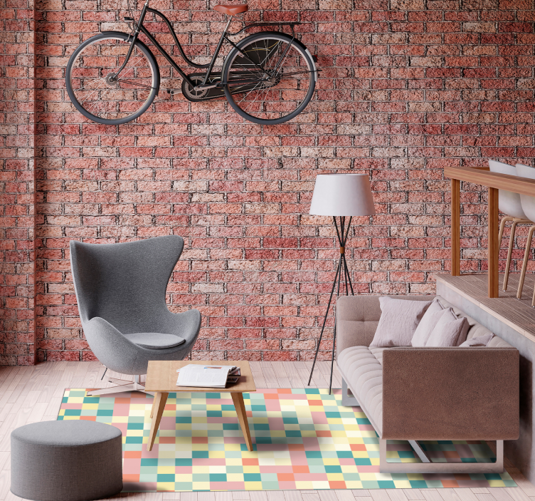 Veelkleurig raster vinyl tapijt met strepen - TenStickers