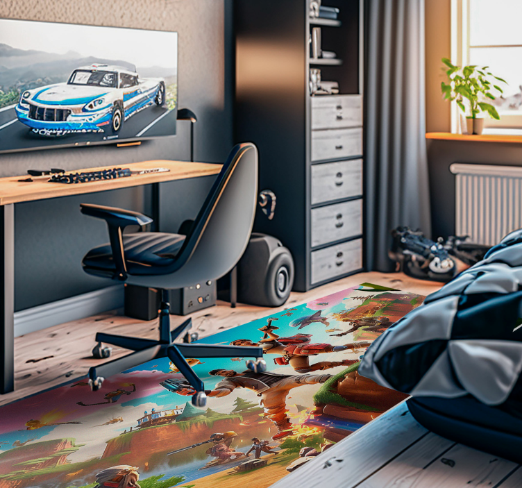 Videogame personages in actie vinyl tapijt - TenStickers