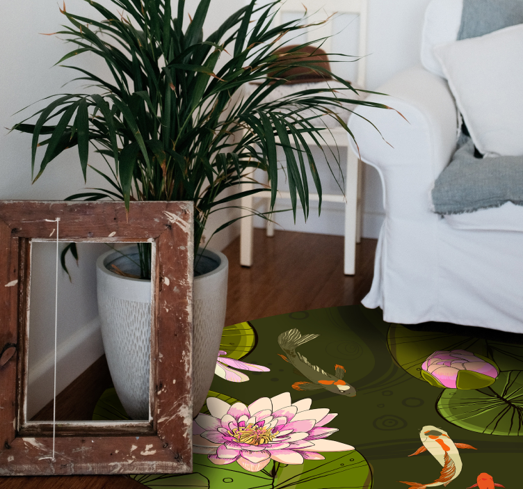 Vijver fauna illustratie vinyl tapijt bloemen en planten - TenStickers