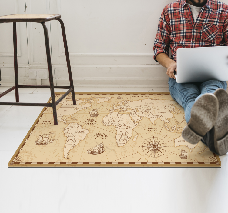 Vintage kaartontwerp vinyl tapijt wereldkaart - TenStickers