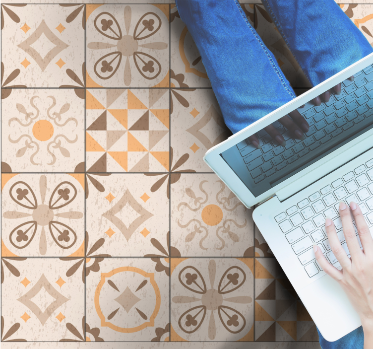 Vintage tegelmotieven marmeren vinyl tapijt - TenStickers