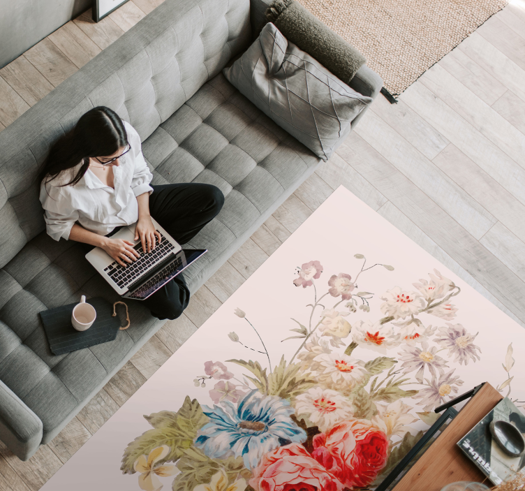 Vinyl tapijt bloemen en planten prachtige bloemarrangementen - TenStickers