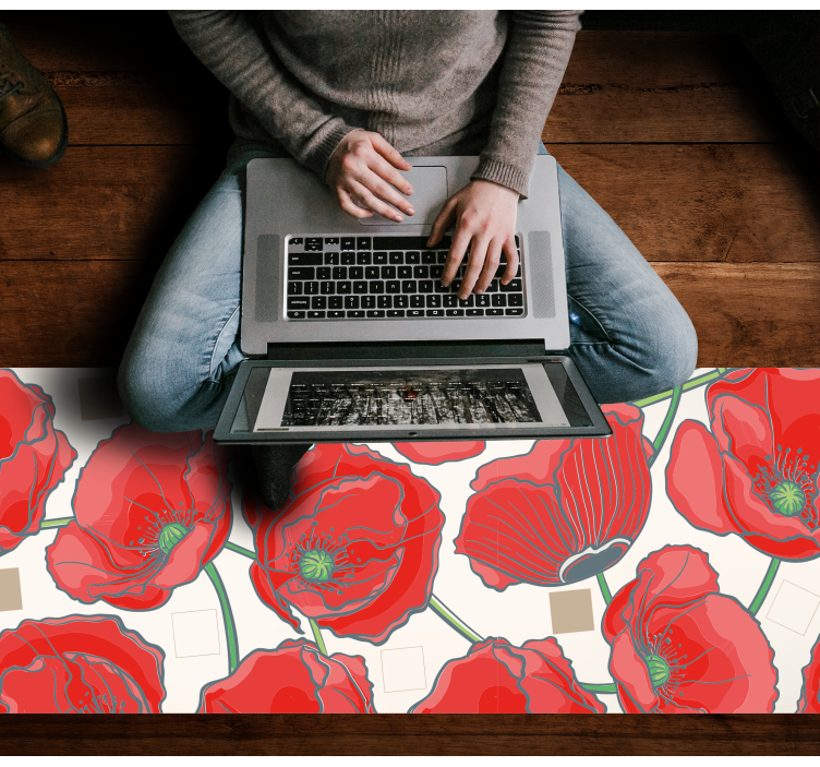 Vinyl tapijt bloemen en planten rode bloesem elegant - TenStickers