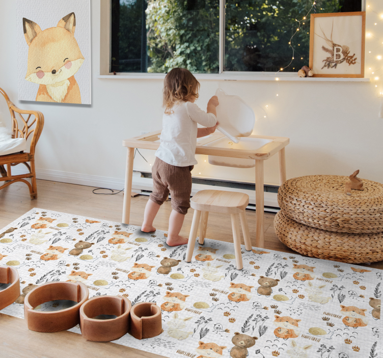 Vinyl tapijt bospatroon herfst met dieren - TenStickers