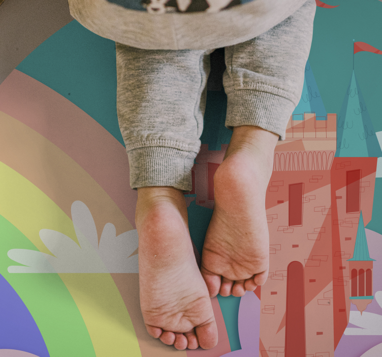 Vinyl vloerkleed kasteelprinses en regenboog - TenStickers