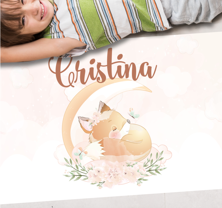 Vinyl tapijt met naam zoete vos illustratie - TenStickers