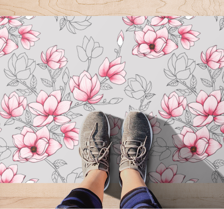 Vinyl tapijt Bloemen en planten Meerdere roze magnolia - TenStickers