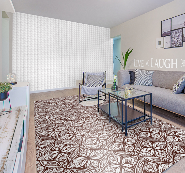Vinyl tapijt Bruine bloemen tegels - TenStickers