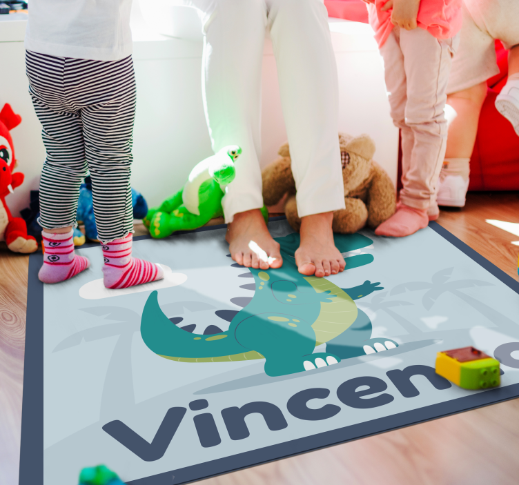 Vinyl vloerkleed groene dinosaurus met naam - TenStickers