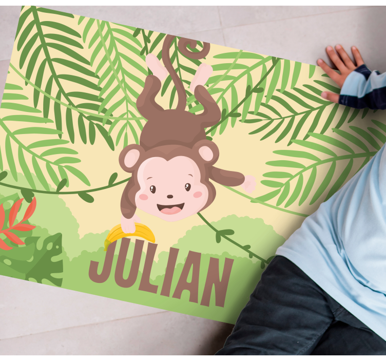 Vinyl vloerkleed met naam Kleine aap op tak - TenStickers