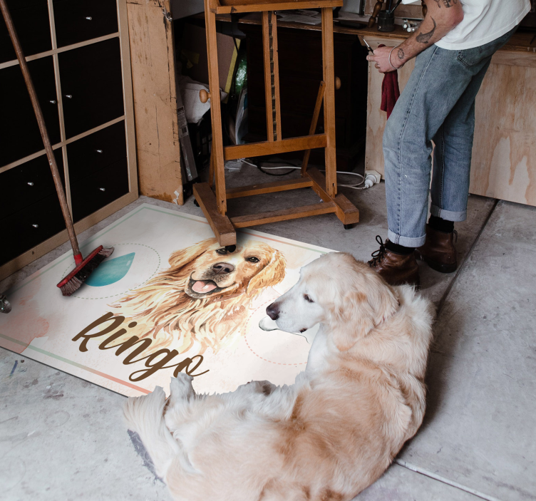 Vinyl vloerkleed golden retriever water en voer - TenStickers